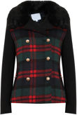 Black Check Double Breast Fur Jacket