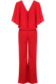 Red Bat Wing Layered Palazzo Jumpsuit