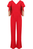 Red Bat Wing Layered Palazzo Jumpsuit