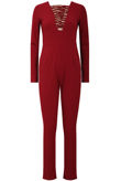 Wine Front Lace Tie Up Jumpsuit