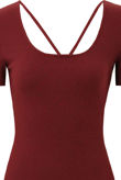 Burgundy Asymmetric Short Sleeve Bodycon Dress