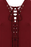 Wine Front Lace Tie Up Tops