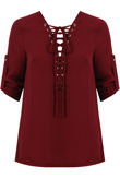 Wine Front Lace Tie Up Tops