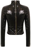 Black Sequin Turtle Neck Cropped Zip Top