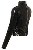 Black Sequin Turtle Neck Cropped Zip Top
