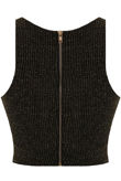 Lurex Grid Print Cut Out Crop Top In Gold
