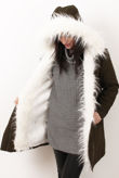 Khaki with Cream Faux Fur Fleece Lined Parka 