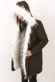 Khaki with Cream Faux Fur Fleece Lined Parka 