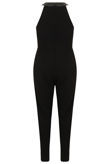 Black Jumpsuit With PU Mesh Panel