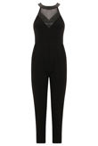 Black Jumpsuit With PU Mesh Panel