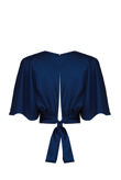 Blue Satin Cross Over Back Tie Up Tops