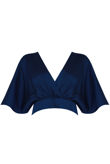 Blue Satin Cross Over Back Tie Up Tops