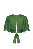Green Satin Cross Over Back Tie Up Tops