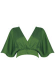 Green Satin Cross Over Back Tie Up Tops