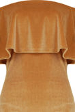 Mustard Velvet Textured Off Shoulder Frill Bodysuit