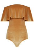 Mustard Velvet Textured Off Shoulder Frill Bodysuit
