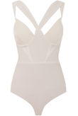 Cream Cut Out Textured Sleeveless Bodysuit 