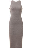Grey Ribbed Side Lace Up Body Hugging Midi Dress