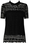 Black Lace Insert Collared Tops