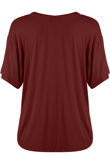 Burgundy Short Sleeves V Neck Tops