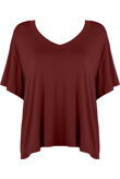 Burgundy Short Sleeves V Neck Tops
