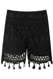 Black Lace Insert Side Zip Up Shorts