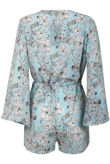 Sky Blue Floral Bell Sleeves Playsuits