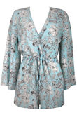 Sky Blue Floral Bell Sleeves Playsuits