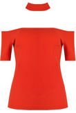 Orange Cut Out Shoulder Crop Tops