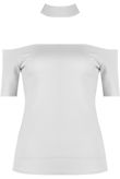 White Cut Out Shoulder Crop Tops
