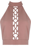 Pink Front Lace Tie Up Crop Tops