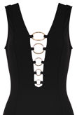 Black Plunge Front Bodysuit With Metal Ring 