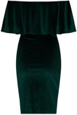 Green Velvet Textured Bardot Frill Bodycon Dress