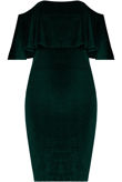 Green Velvet Textured Bardot Frill Bodycon Dress