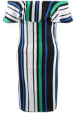 Green Stripes Frill Bardot Dress