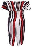 Red Stripes Frill Bardot Dress 