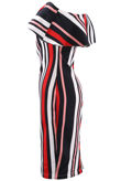 Red Stripes Frill Bardot Dress 
