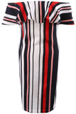 Red Stripes Frill Bardot Dress 