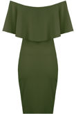 Off The Shoulder Frill Bodycon Dress In Khaki