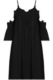 Black Embroidery Textured Cut Out Shoulder Day Dress 
