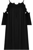 Black Embroidery Textured Cut Out Shoulder Day Dress 