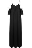 Black Cold Shoulder Lace Trim Maxi Dress