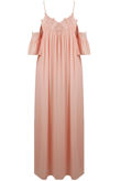 Pink Cold Shoulder Lace Trim Maxi Dress
