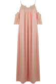 Pink Cold Shoulder Lace Trim Maxi Dress