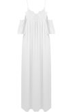 White Cold Shoulder Lace Trim Maxi Dress