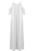 White Cold Shoulder Lace Trim Maxi Dress