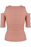 Rose Jersey Cold Shoulder Crop Top