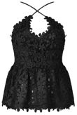 Black Floral Lace Crossover Top