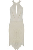 White High Neck Crochet Detail Dress with Cut Out Detail