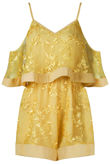Applique Motif Overlay Playsuit In Yellow